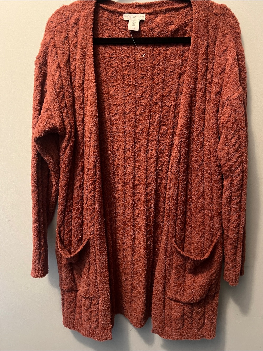 Sincerly Jules Rust Open-Front Textured Cardigan